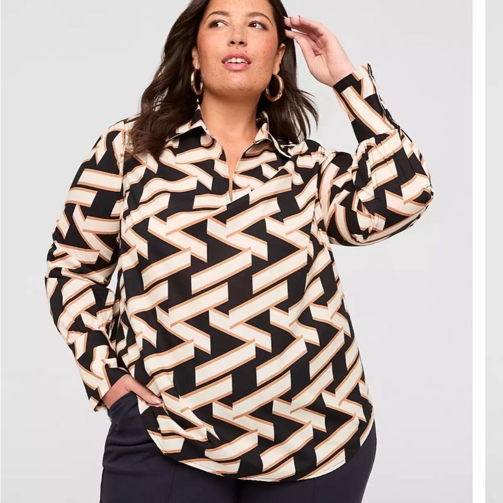 Lane Bryant Shirt 18/20 Blue Popover Split Neck Band Collar Gauzy Boho Cottage
